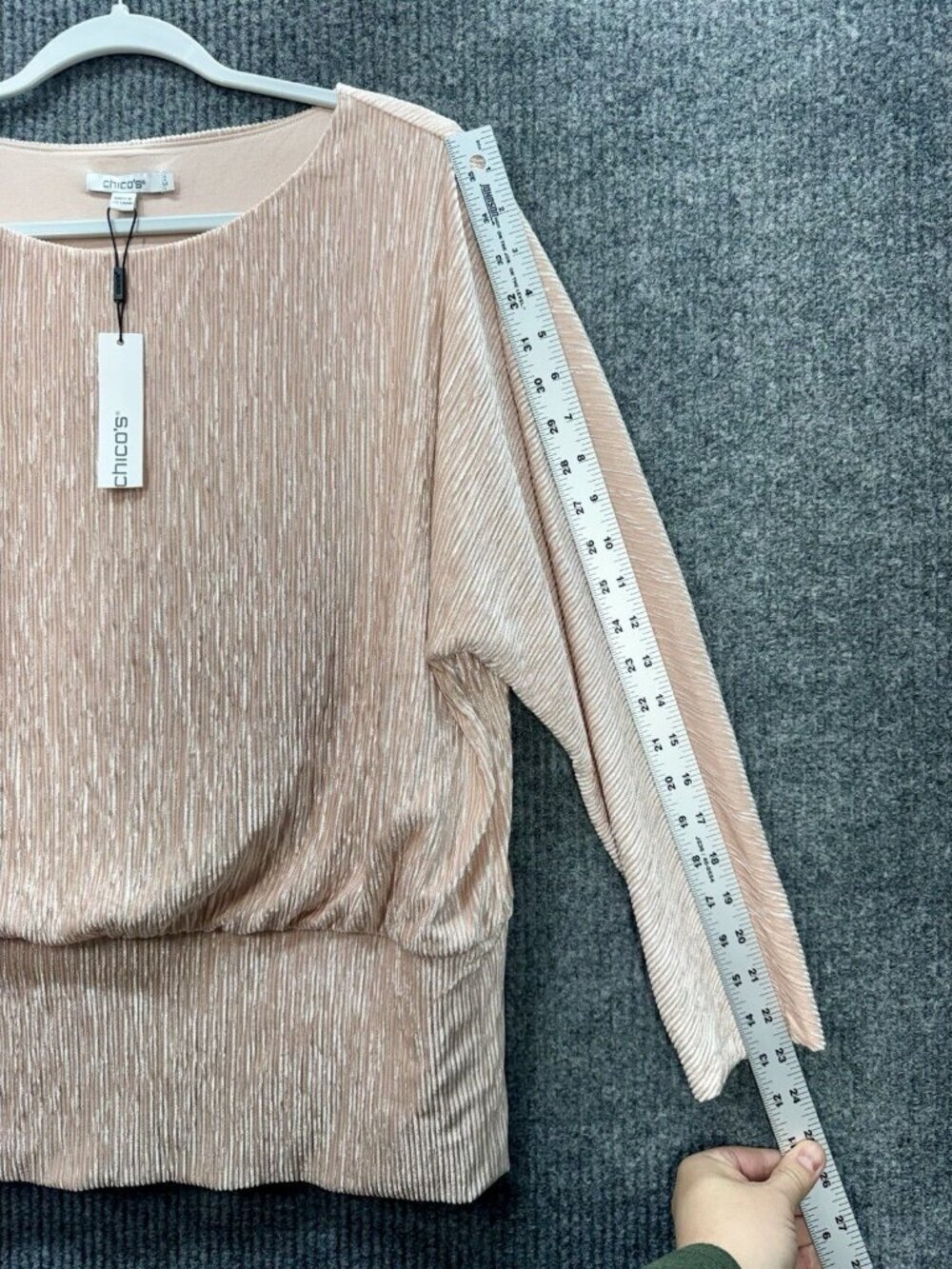 Chicos Velvet Crinkle Top Womens 2/Large Rose Pink Banded Bottom Long Sleeve NEW - Picture 10 of 12